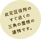 此花区役所のすぐ近くの三角の屋根の建物です。